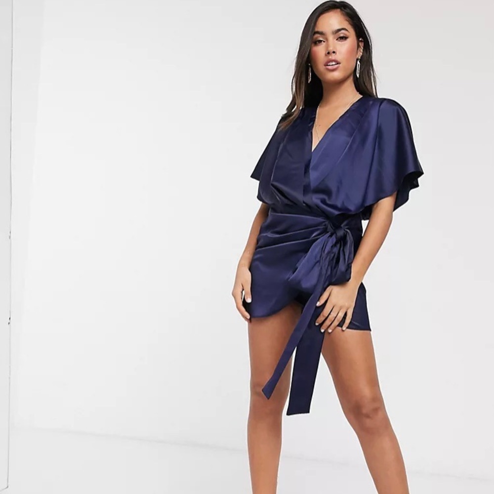 Sold ASOS DESIGN wrap kimono mini dress with tie waist - Picture 1 of 8